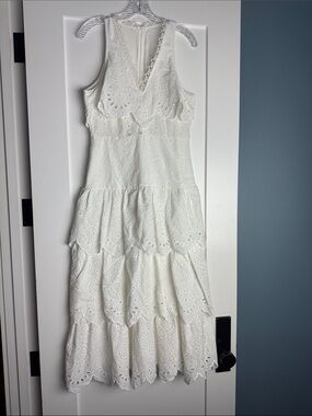 White Eyelet Tiered Midi Dress - Women's